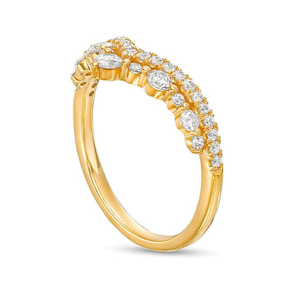 Memoire-Ring 0,5 ct. Gesamtgewicht Diamant Krone Contour zweireihig in 14K Gelbgold