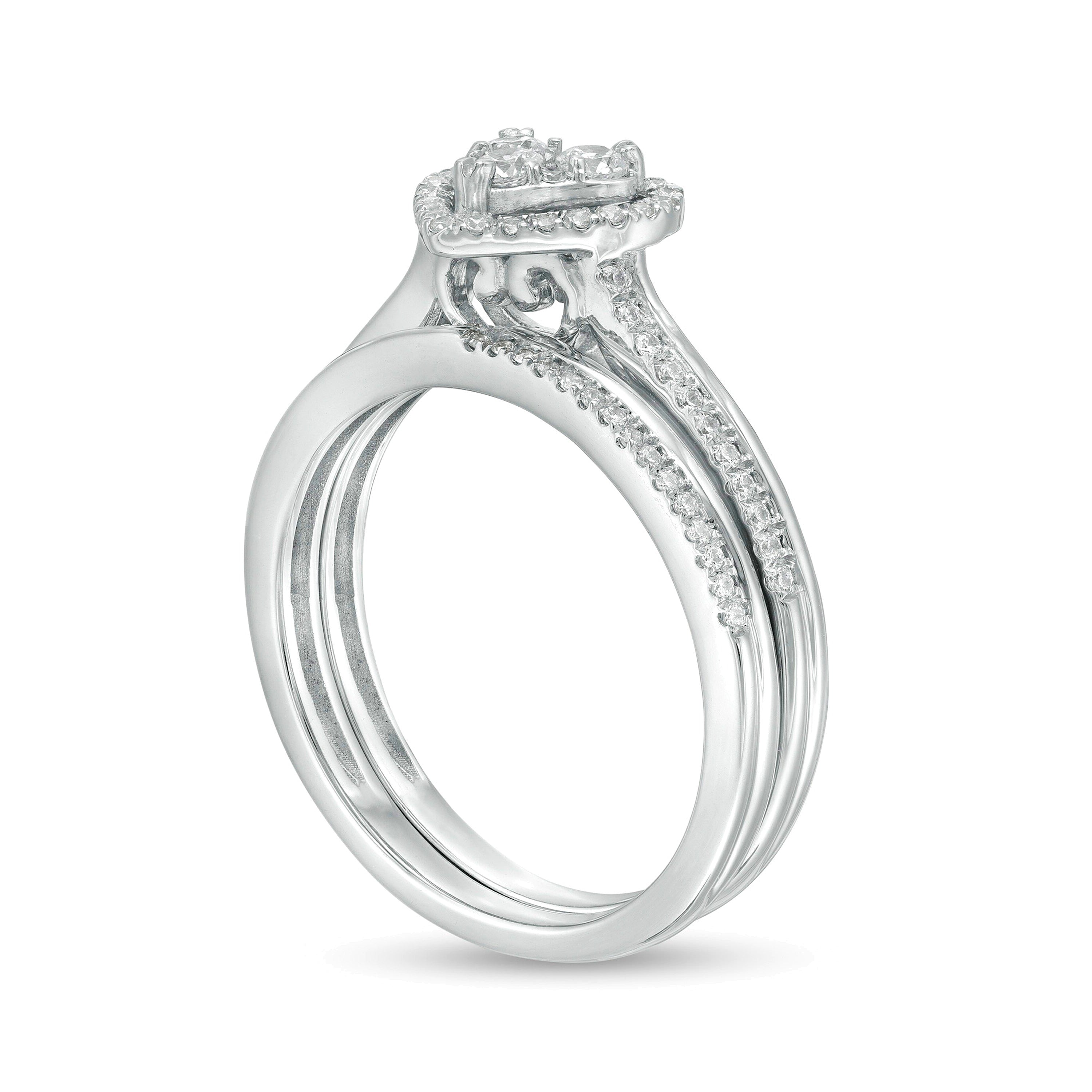 0.5 ct. Gesamtgewicht Komposit-Diamant Braut-Set mit herzförmigem Rahmen in 10K Weißgold