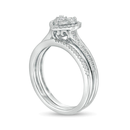 0.5 ct. Gesamtgewicht Komposit-Diamant Braut-Set mit herzförmigem Rahmen in 10K Weißgold