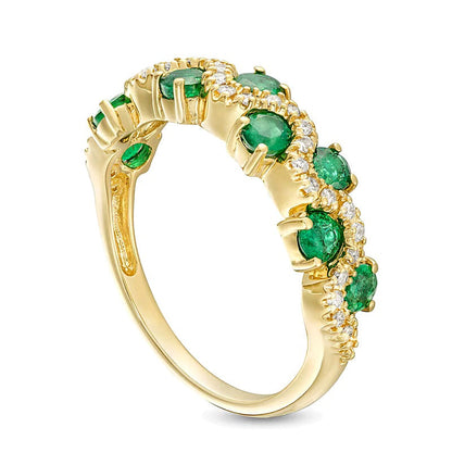 3,0mm Smaragd und 0,17 ct. Gesamtgewicht Diamant Ring mit versetztem Wellenmuster in 14K Gold