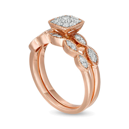 Brautset mit Diamanten 0.38 ct. Gesamtgewicht in rund, Marquise und Kissenschliff im Vintage-Stil in 10K Roségold