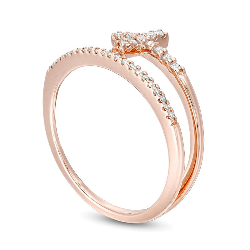 0.17 ct. Gesamtgewicht Diamant-Kreuz-Ring mit geteilter Schiene in 10K Roségold