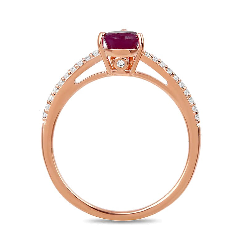 Braut-Set mit tropfenförmigem Rubin und 0,33 ct. Gesamtgewicht Diamanten in 10K Roségold