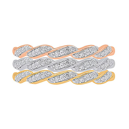 0.33 ct. Gesamtgewicht Diamant Stapel-Ring-Set mit Kaskaden-Twist, dreiteilig, in Sterlingsilber und zweifarbigem Rhodium
