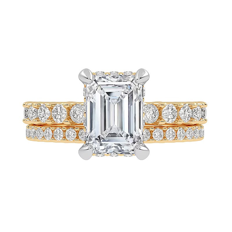 3.0 ct. Gesamtgewicht Braut-Set mit Labordiamanten im Smaragdschliff in 14K Gelbgold (I/SI2)