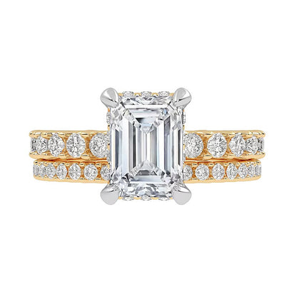 3.0 ct. Gesamtgewicht Braut-Set mit Labordiamanten im Smaragdschliff in 14K Gelbgold (I/SI2)