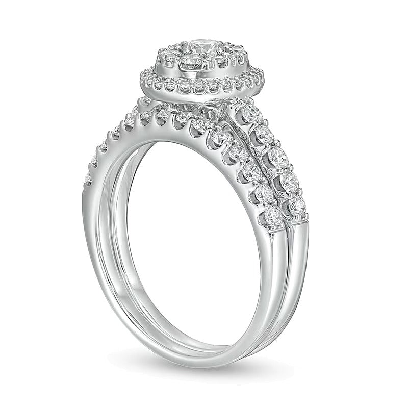 1.0 CT. Gesamtgewicht Braut-Set mit Diamanten im Rund- und Ovalschliff in 14K Weißgold