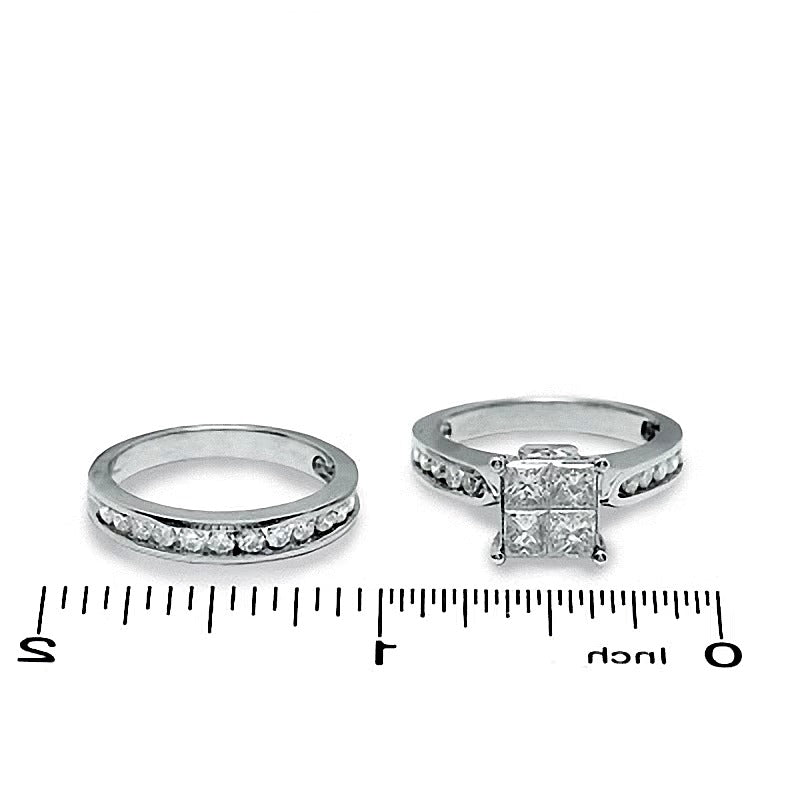 Braut-Set mit Princess- und rund geschliffenen Diamanten 2.0 ct. Gesamtgewicht in 14K Weißgold