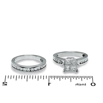 Braut-Set mit Princess- und rund geschliffenen Diamanten 2.0 ct. Gesamtgewicht in 14K Weißgold