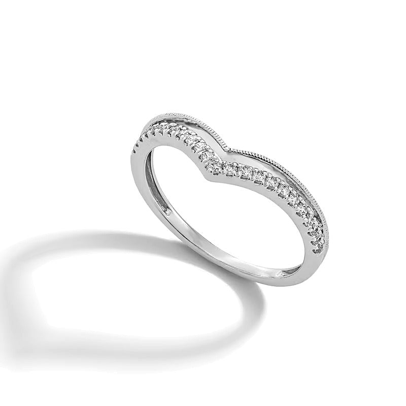 0,2 ct. Gesamtgewicht Diamant Memoire-Ring mit doppelter Reihe und Chevron-Kontur in 14K Weißgold