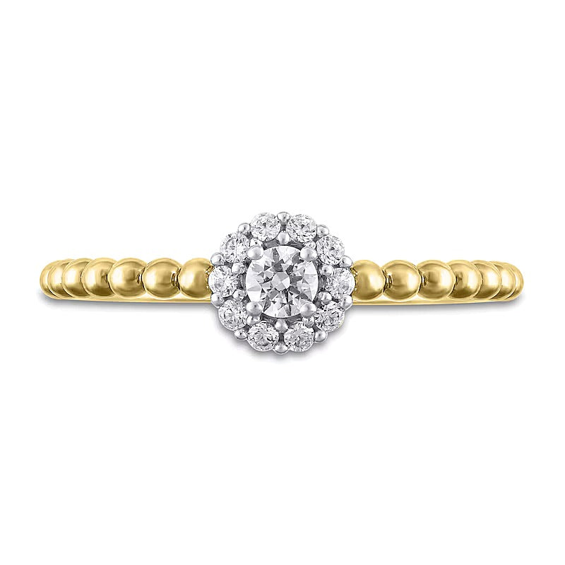 Halo-Ring mit runden weißen Diamanten 0,2 ct. Gesamtgewicht in 10K Gelbgold
