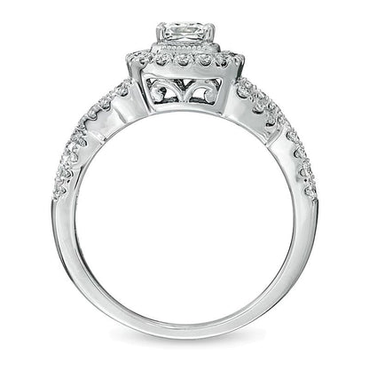Verlobungsring mit Diamanten im Princess- und Rundschliff, Halo, 1.0 ct. Gesamtgewicht, in 14K Weißgold (I/SI2)