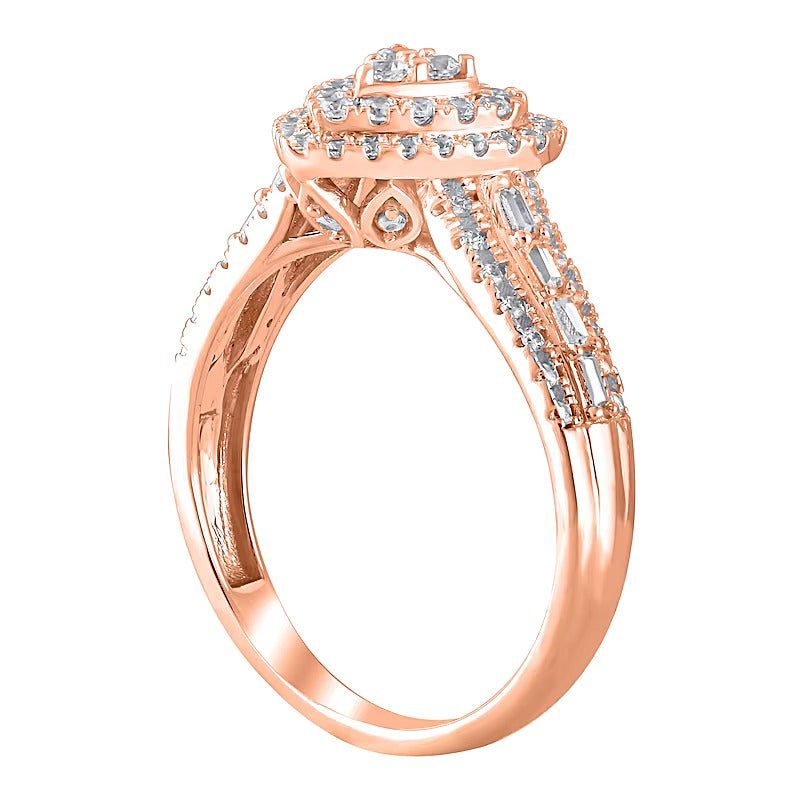 0.5 ct. Gesamtgewicht Multi-Diamant Herz-Ring mit Rahmen in 10K Roségold