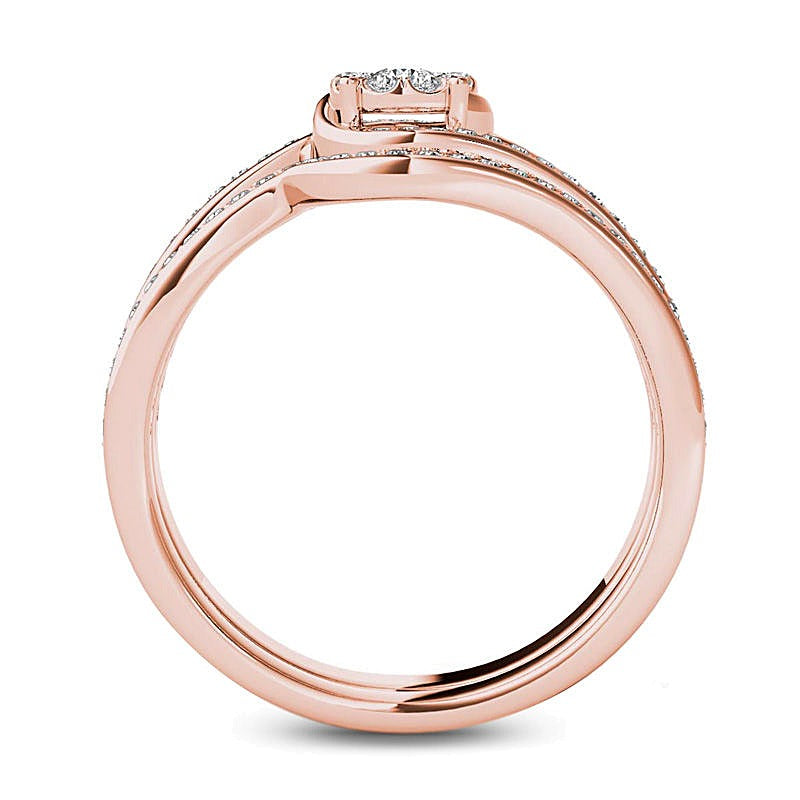 0.5 ct. Gesamtgewicht Komposit-Diamant Blüten-Bypass Brautset in 14K Roségold