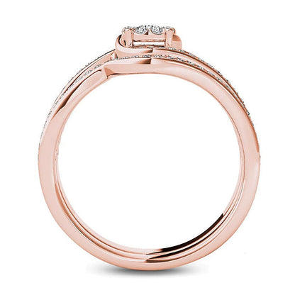 0.5 ct. Gesamtgewicht Komposit-Diamant Blüten-Bypass Brautset in 14K Roségold