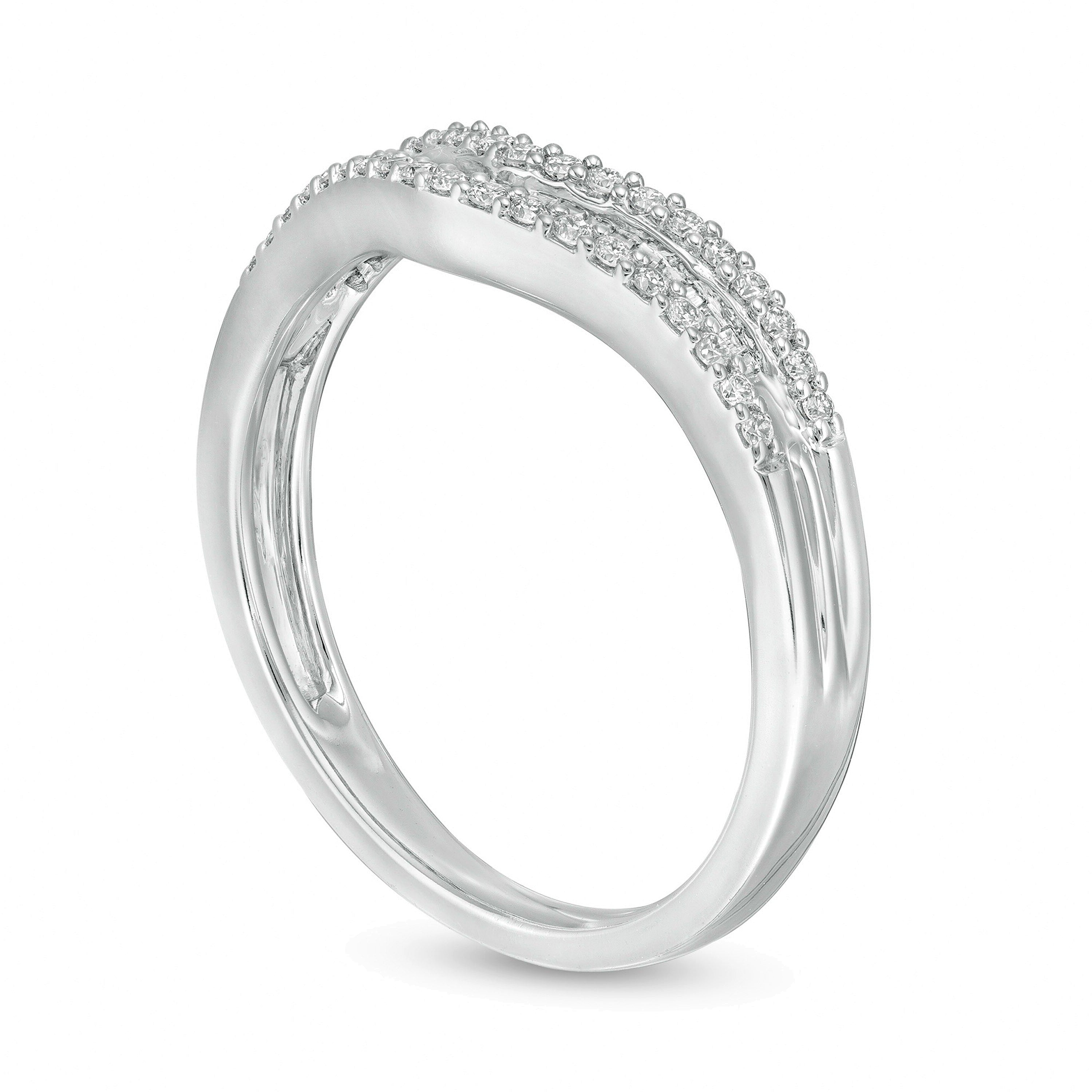 0.25 ct. Gesamtgewicht Memoire-Ring mit Baguette- und runden Diamanten, mehrreihig mit Kontur, in 14K Weißgold
