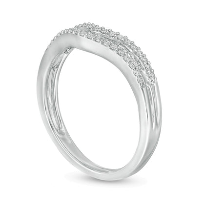 0.25 ct. Gesamtgewicht Memoire-Ring mit Baguette- und runden Diamanten, mehrreihig mit Kontur, in 14K Weißgold