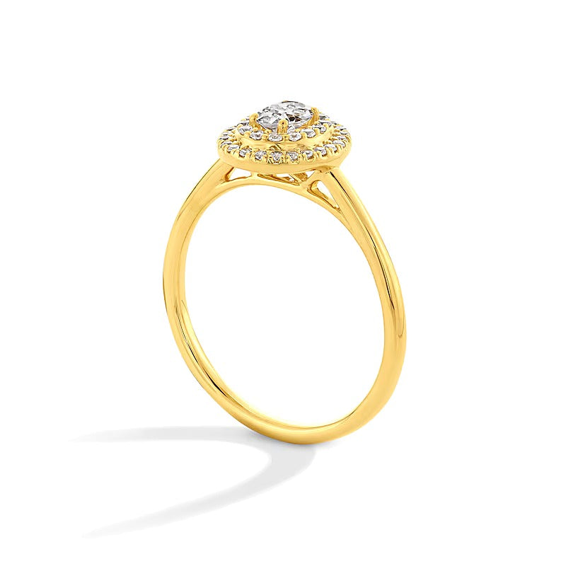 0.38 ct. Gesamtgewicht Freundschaftsring mit ovalem Labordiamant und doppeltem Rahmen in 10K Gelbgold (F/SI2)