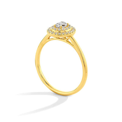 0.38 ct. Gesamtgewicht Freundschaftsring mit ovalem Labordiamant und doppeltem Rahmen in 10K Gelbgold (F/SI2)