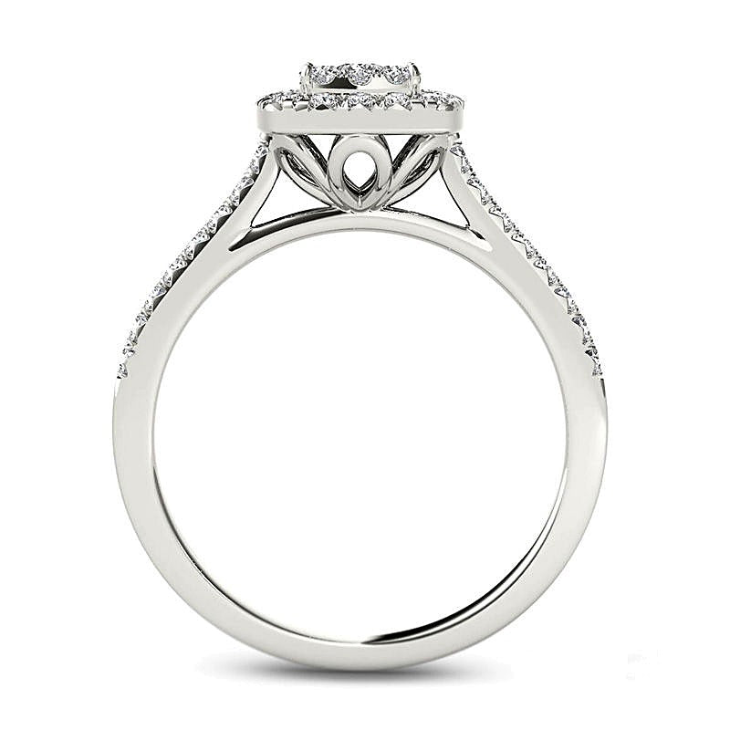 Verlobungsring mit mehreren Diamanten und quadratischem Rahmen 0,5 ct. Gesamtgewicht in 14K Weißgold
