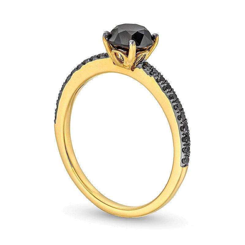 1,33 ct. Gesamtgewicht Verlobungsring mit schwarzem Diamant in 14K Gelbgold