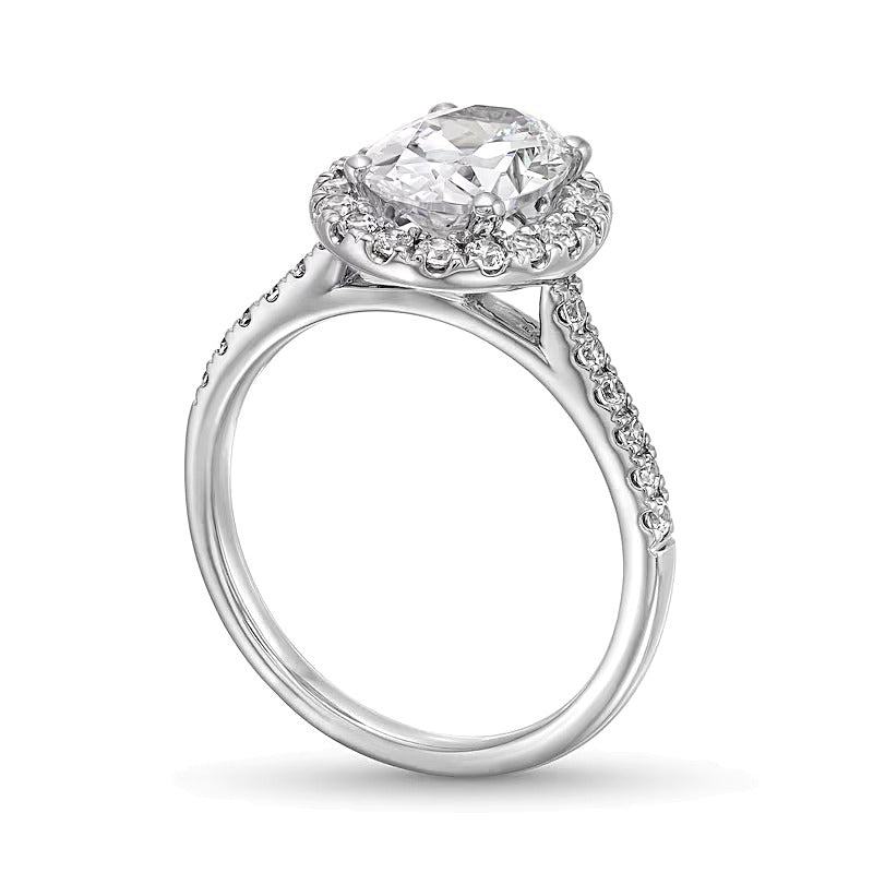 2.5 CT. Gesamtgewicht Verlobungsring mit ovalem Labordiamant und Halo in 14K Weißgold (F/SI2)