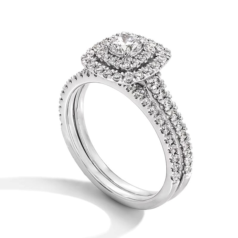 1.0 CT. Gesamtgewicht Diamant Braut-Set mit doppeltem Kissenschliff-Rahmen in 14K Weißgold