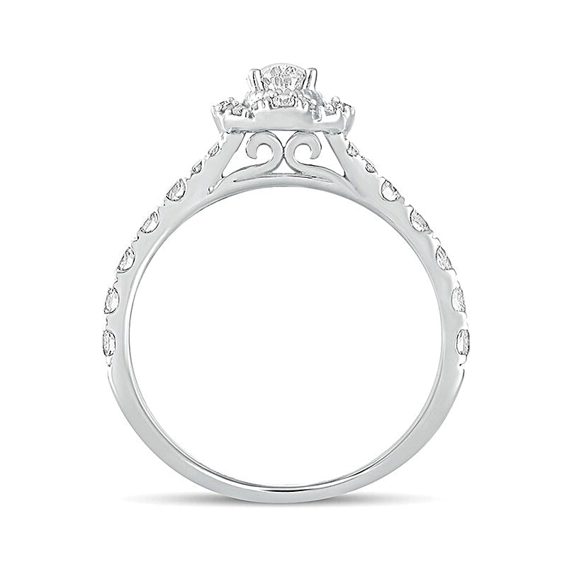 Halo-Verlobungsring mit ovalem Diamant im Vintage-Stil, 1.0 ct. Gesamtgewicht, in 14K Weißgold