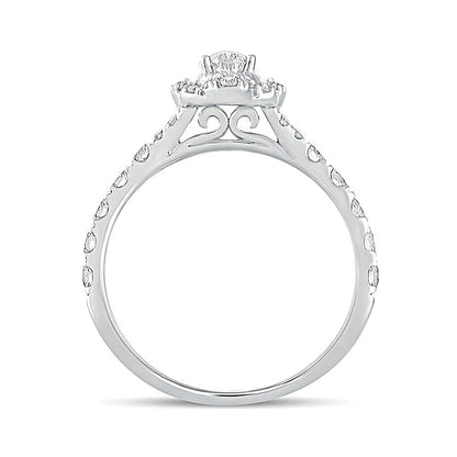 Halo-Verlobungsring mit ovalem Diamant im Vintage-Stil, 1.0 ct. Gesamtgewicht, in 14K Weißgold