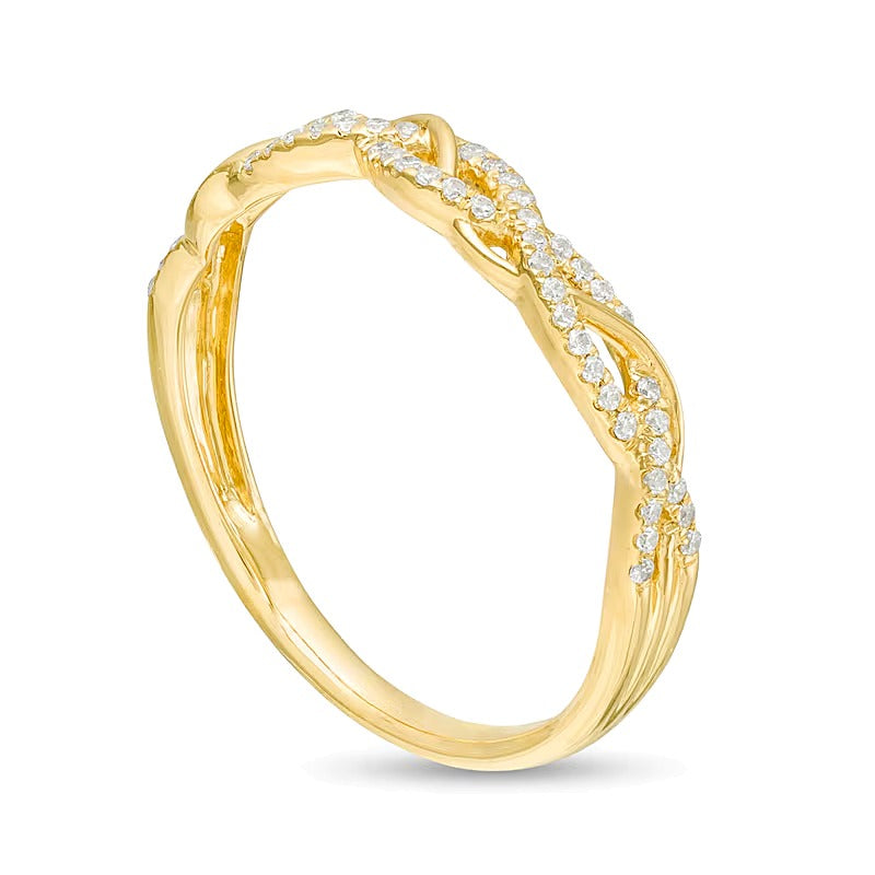Memoire-Ring mit Twist und 0.17 ct. Gesamtgewicht Diamanten in 10K Gelbgold