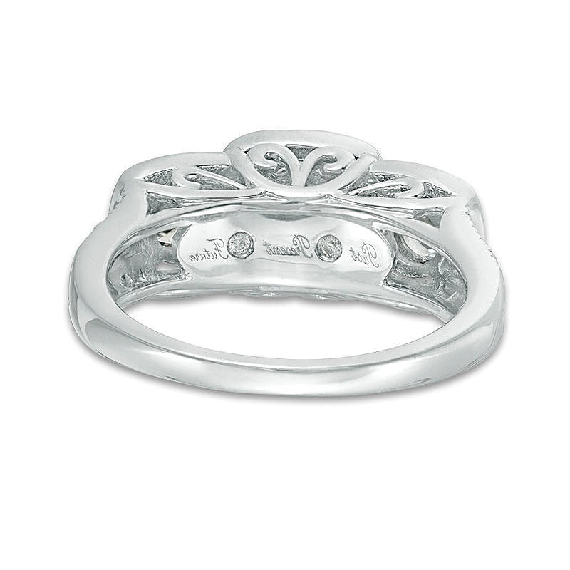 Dreistein-Verlobungsring mit weißen Diamanten 1.0 ct. Gesamtgewicht, rund, in 14K Weißgold
