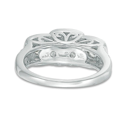 Dreistein-Verlobungsring mit weißen Diamanten 1.0 ct. Gesamtgewicht, rund, in 14K Weißgold