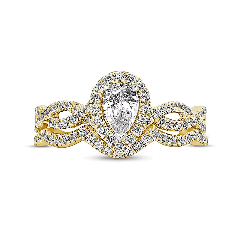 1.0 ct. Gesamtgewicht Braut-Set mit tropfenförmigen und runden Diamanten in 14K Gelbgold (I/I2)