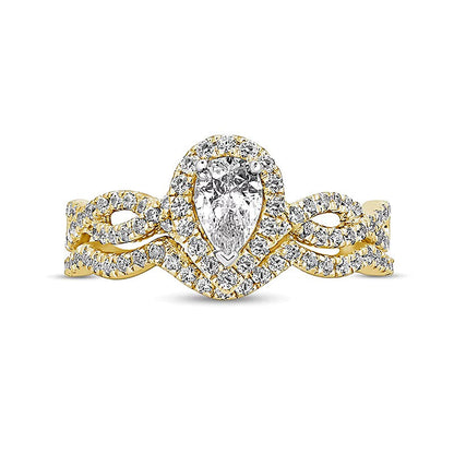 1.0 ct. Gesamtgewicht Braut-Set mit tropfenförmigen und runden Diamanten in 14K Gelbgold (I/I2)