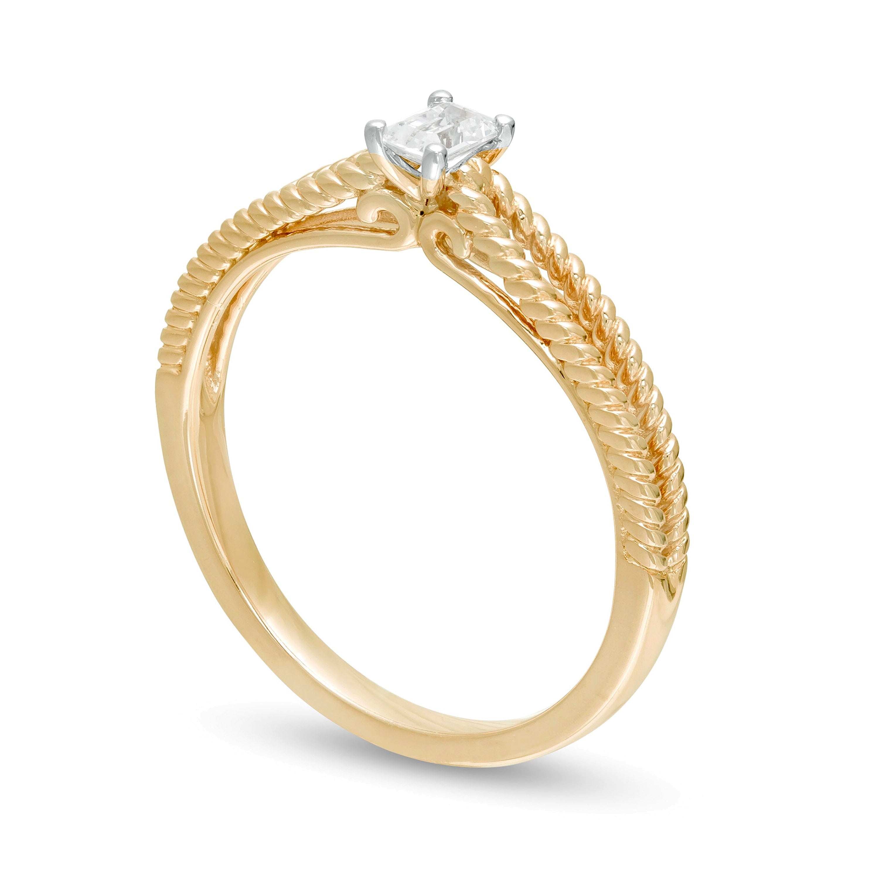 0.2 CT. Diamant-Solitär im Smaragdschliff Freundschaftsring mit gedrehtem Split-Shank in 14K Gelbgold