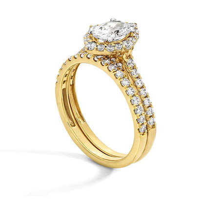 Braut-Set mit ovalem Diamant 1.5 ct. Gesamtgewicht in 14K Gelbgold