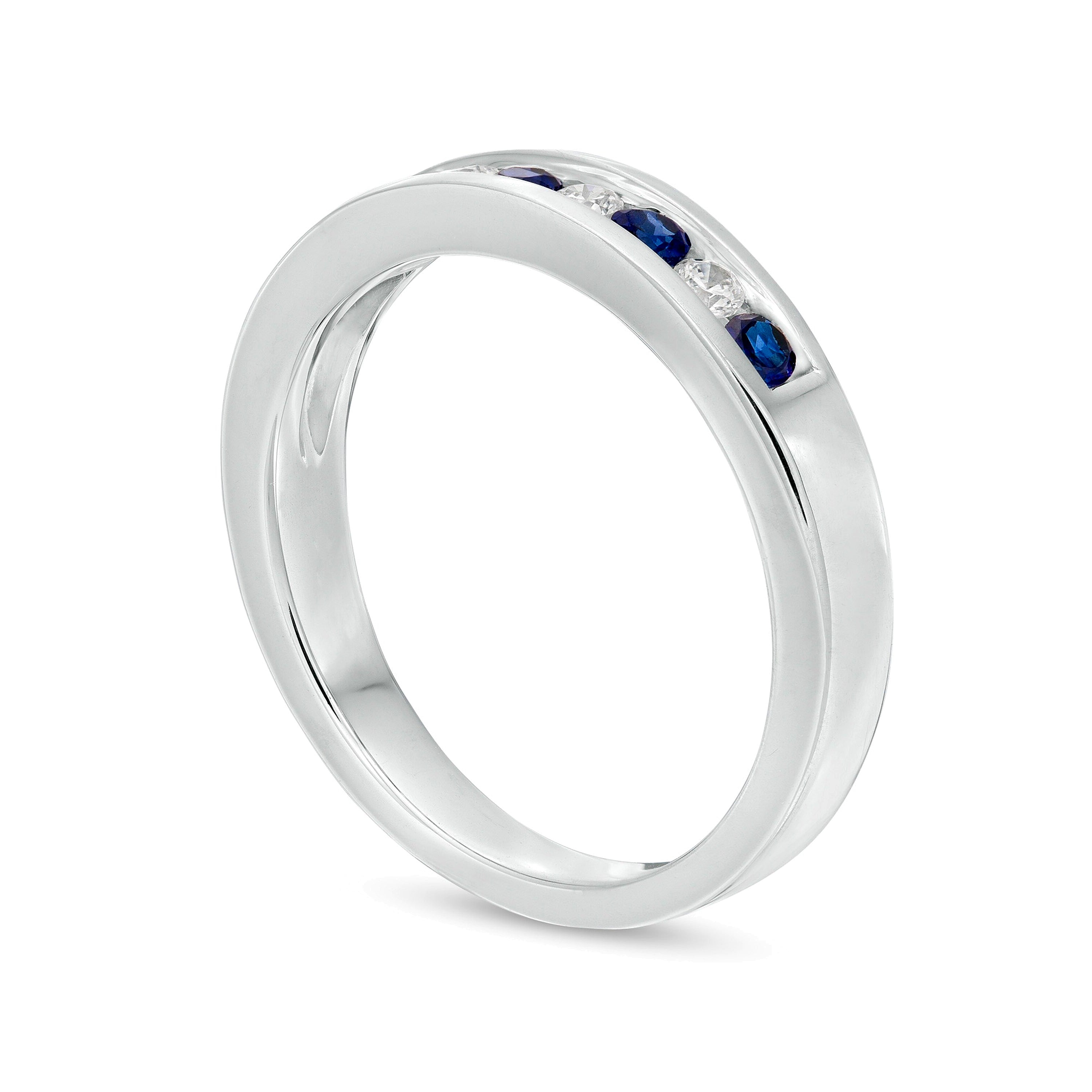 Ring mit blauem Saphir und Diamant 0,13 ct. Gesamtgewicht kanalgefasst im Wechsel in 14K Weißgold