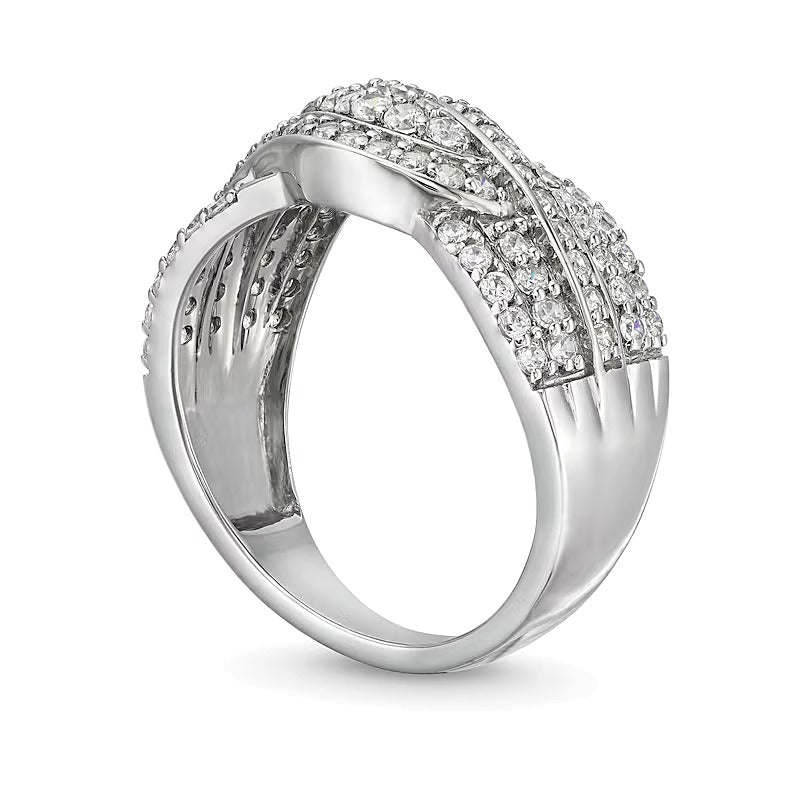 Ring mit Diamanten 0,75 ct. Gesamtgewicht in Doppelreihe und Wellen-Bypass-Design aus 10K Weißgold