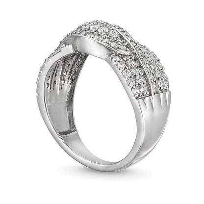 Ring mit Diamanten 0,75 ct. Gesamtgewicht in Doppelreihe und Wellen-Bypass-Design aus 10K Weißgold