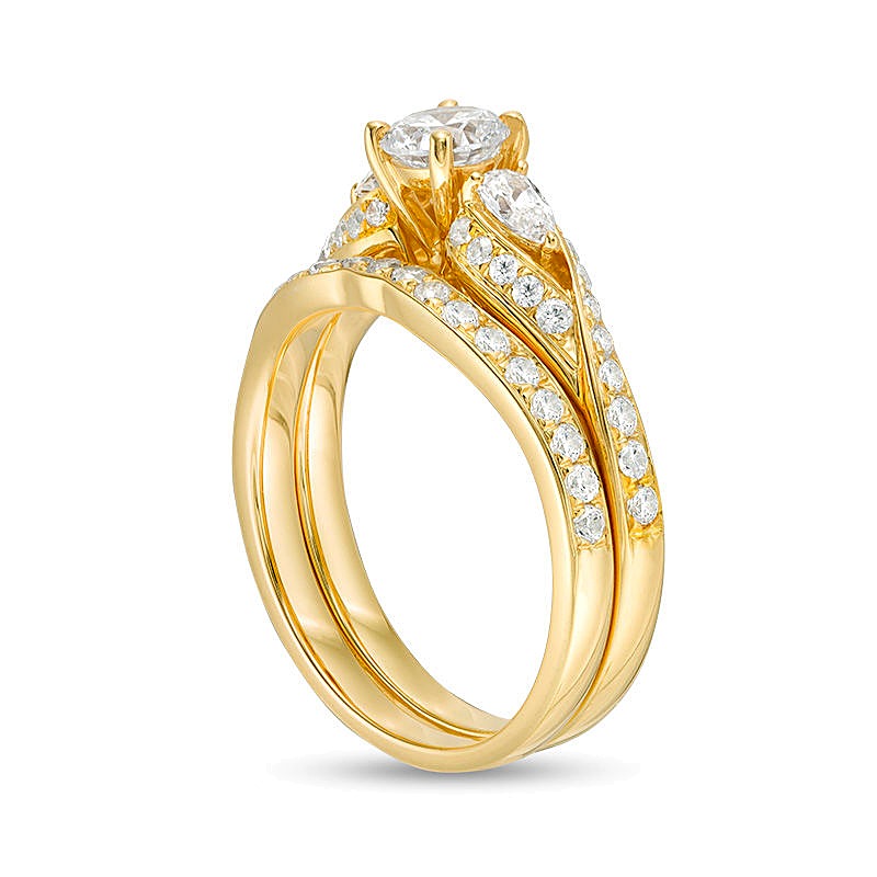 Diamant-Brautset Bypass Dreistein 1.38 ct. Gesamtgewicht in 14K Gelbgold