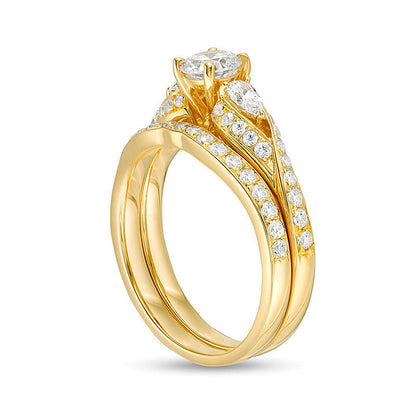 Diamant-Brautset Bypass Dreistein 1.38 ct. Gesamtgewicht in 14K Gelbgold