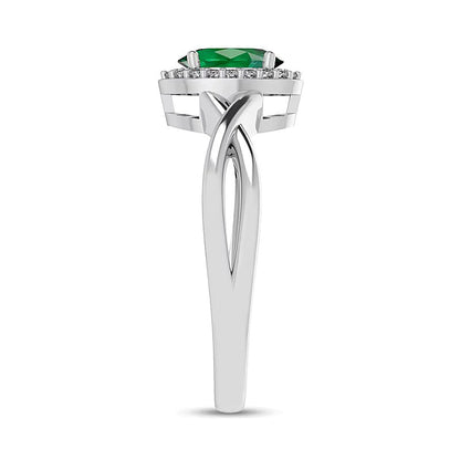 Fashion-Ring mit ovalem Smaragd und 0,07 ct. Gesamtgewicht Diamanten in 10K Weißgold