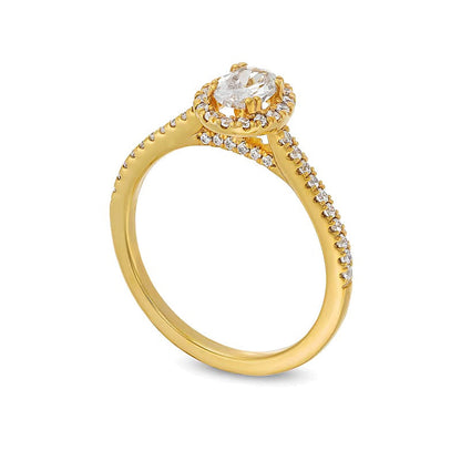 0,75 ct. Gesamtgewicht Halo-Verlobungsring mit ovalem Diamant in 14K Gelbgold