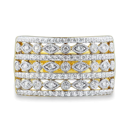 0,5 ct. Gesamtgewicht Diamant Ring mehrreihig im Vintage-Stil mit rund und Marquise in 10K Gelbgold