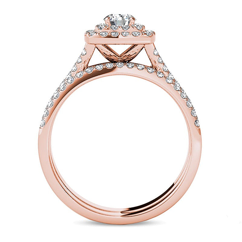 Braut-Set mit Diamanten im Rund- und Kissenschliff in 14K Roségold