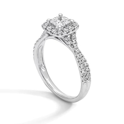 1.0 CT. TW Halo-Verlobungsring mit Labordiamanten im Princess- und Rundschliff in Platin (F/SI2)