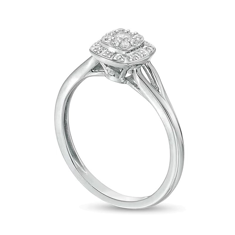 0.2 ct. Gesamtgewicht Freundschaftsring mit Diamant-Rahmen im Kissenschliff und geteilter Schiene in 10K Weißgold