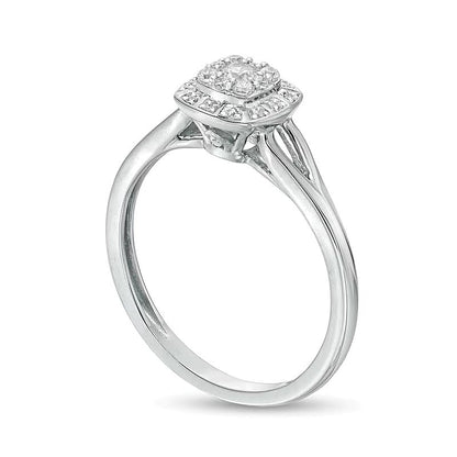0.2 ct. Gesamtgewicht Freundschaftsring mit Diamant-Rahmen im Kissenschliff und geteilter Schiene in 10K Weißgold