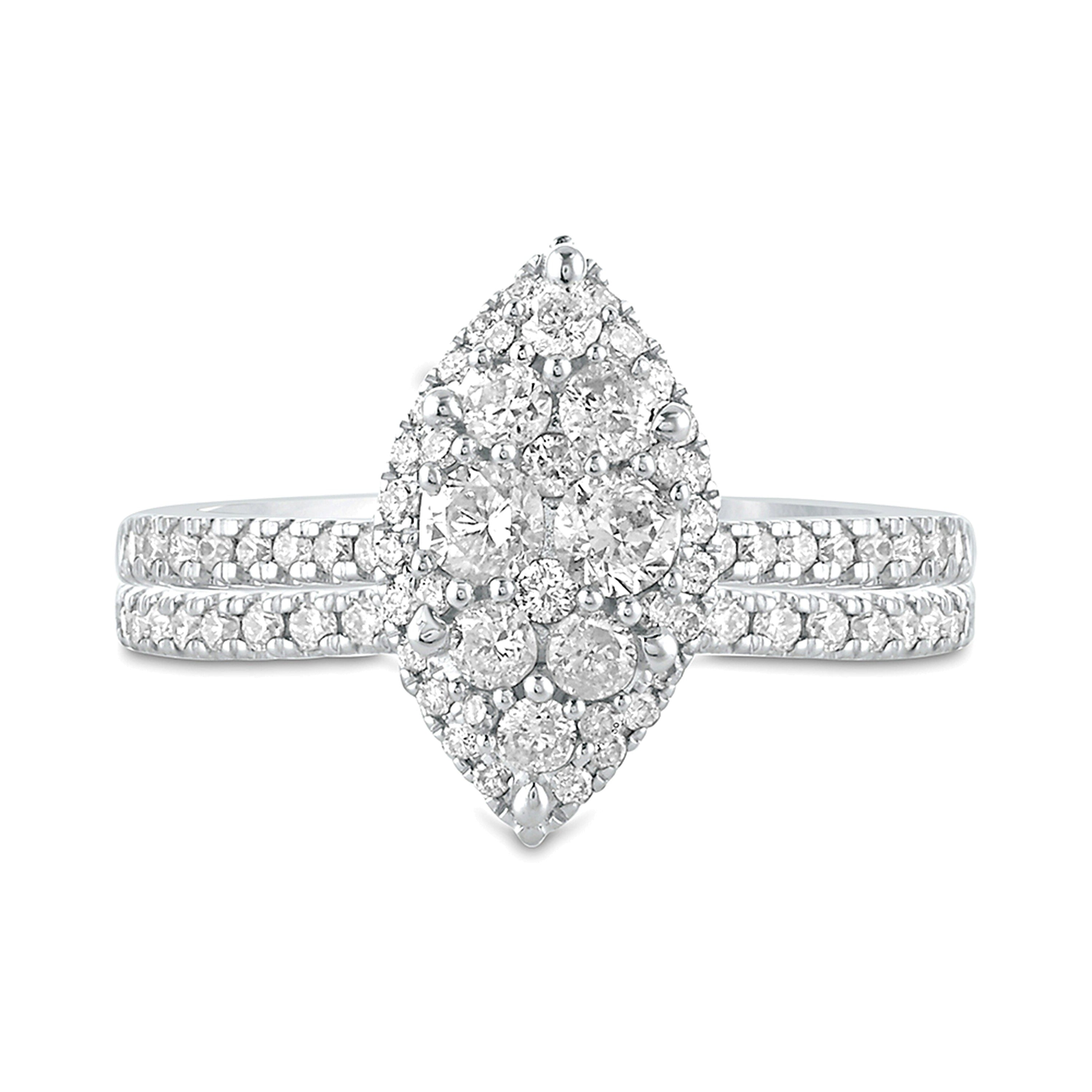 1.0 CT. Gesamtgewicht Komposit Marquise Diamant Brautset in 10K Weißgold