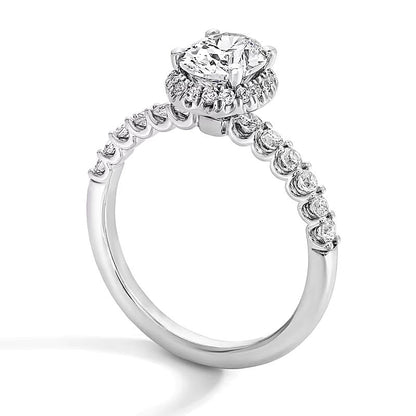 Halo-Ring mit ovalem Labordiamant 1.5 CT. Gesamtgewicht in 14K Weißgold (F/SI2)